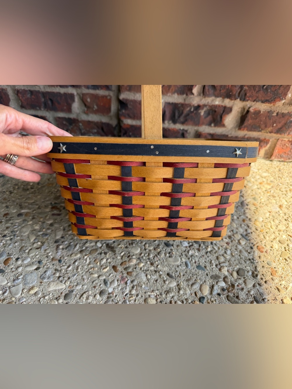 Longaberger Patriotic Basket Red White Blue Star Swing Handle Liner